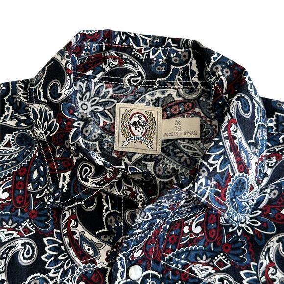 CINCH Boys Navy Paisley Pearl Snap Button Down Medium/10 - Picture 2 of 4